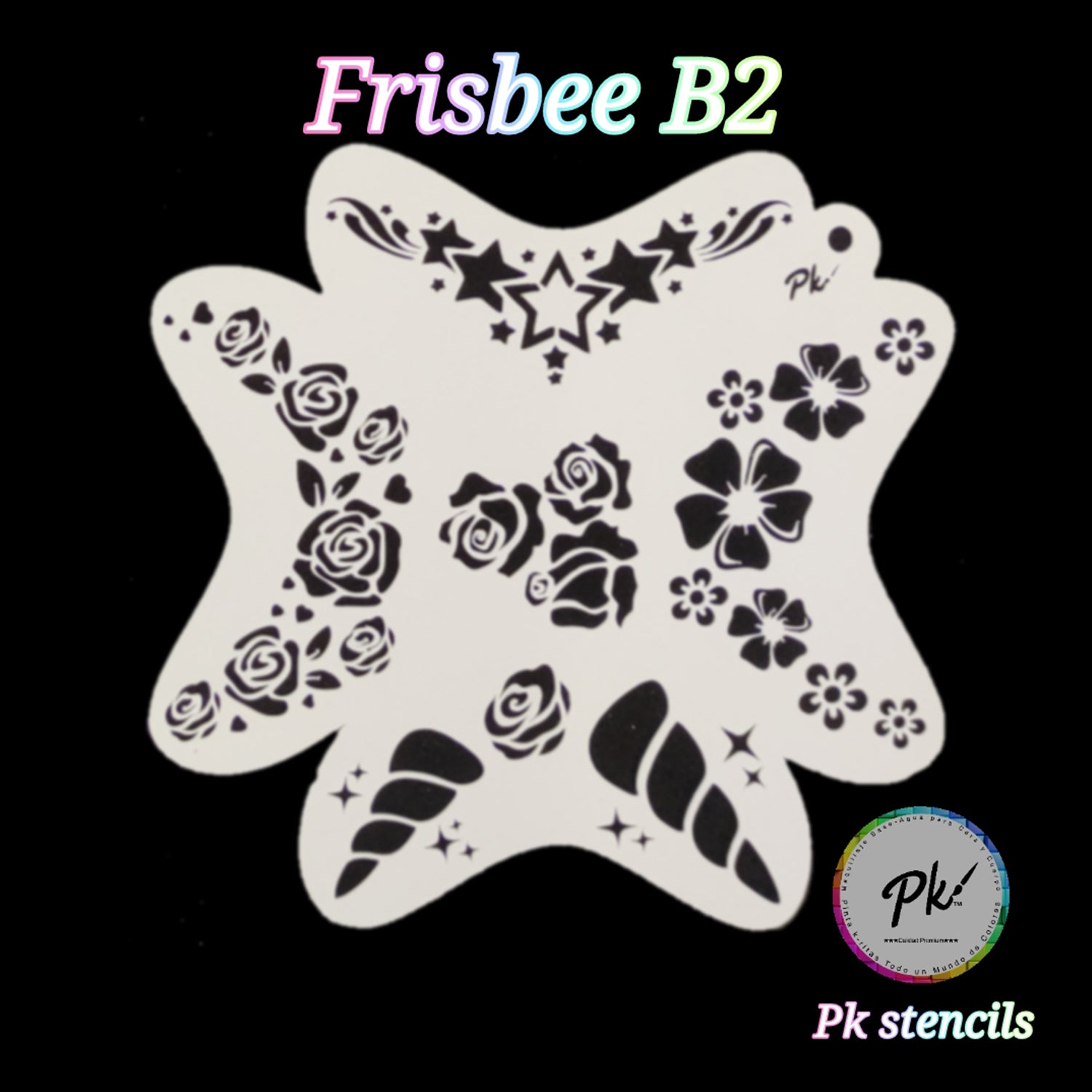 PK Frisbee Face Painting Stencil - B2 - Floral Unicorn