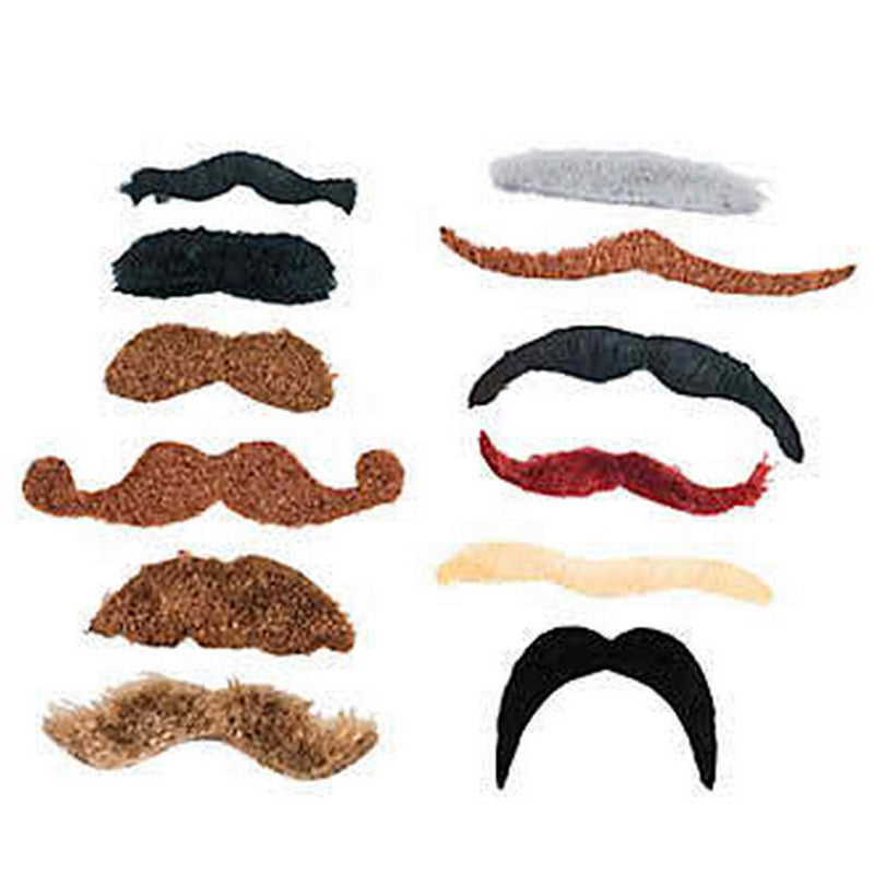 Moustache Assortment - Polyester (12/pack): FacePaint.com - Facepaint.com