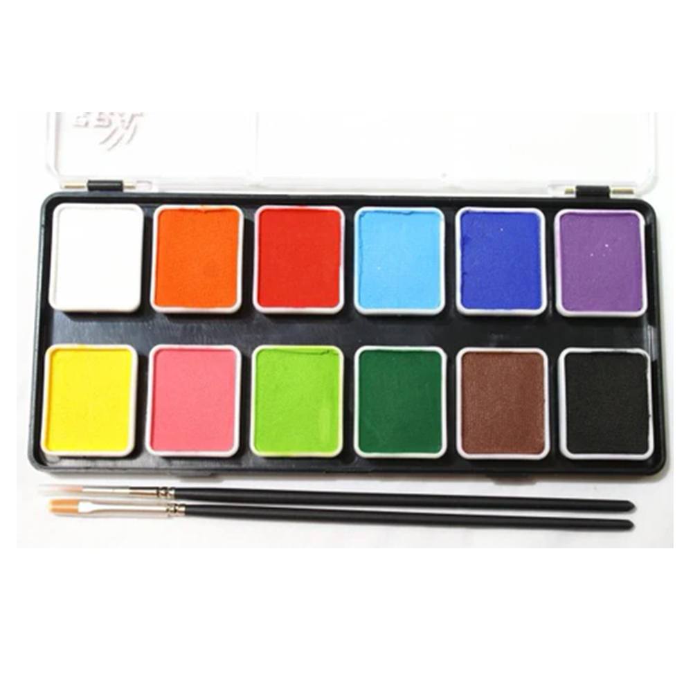 Face Paints Australia Face & Body Paint - Essential 12 Color Palette (12 Colors/6 gm) with 2 Brushes, Hypoallergenic, Highly Pigmented, Water