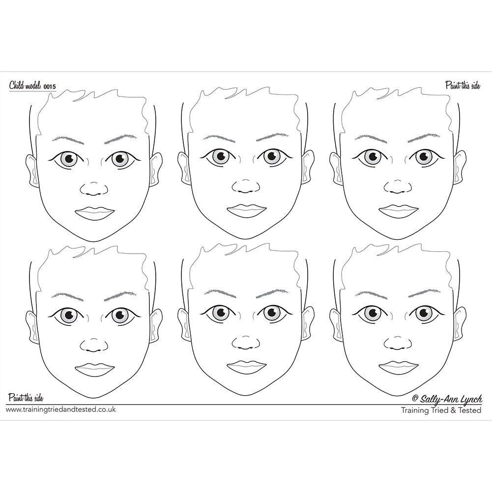 Sally-Ann Lynch Face Painting Practice Board - Child Model 0021- 6 Faces (A2)