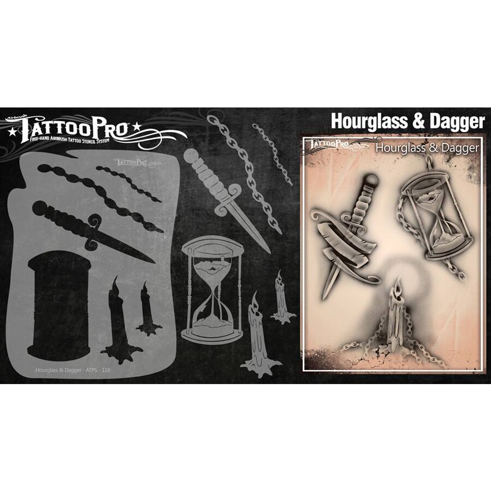 Tattoo Pro Series 2 Stencils - Hourglass &amp; Dagger