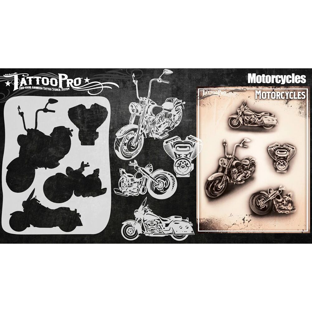 Tattoo Pro Series 4 Stencils - Motorcycles