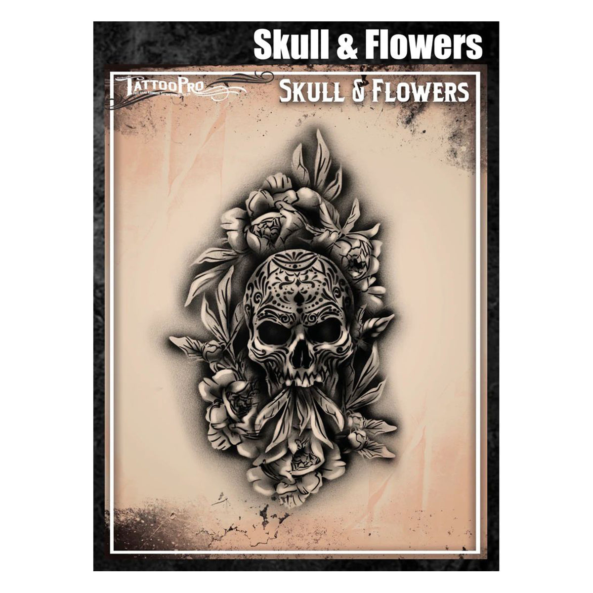 Tattoo Pro Stencils - Skull &amp; Flowers