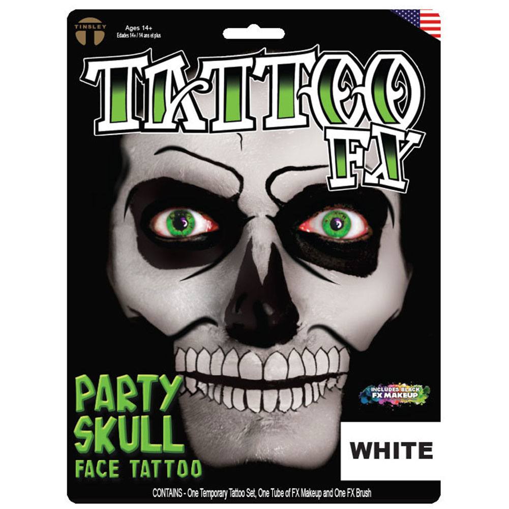 Tinsley Transfers Party Skull Face Tattoo - White